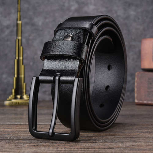New Design  Pin Buckle Men's Casual Black Real Cowhide Genuine Leather Belt For Men