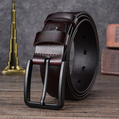 New Design  Pin Buckle Men's Casual Black Real Cowhide Genuine Leather Belt For Men