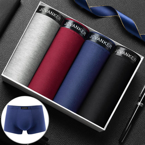 4 Boxed Breathable Mid Waist U Embossed Men's Boxer Briefs Underwear Modal Men's Underwear