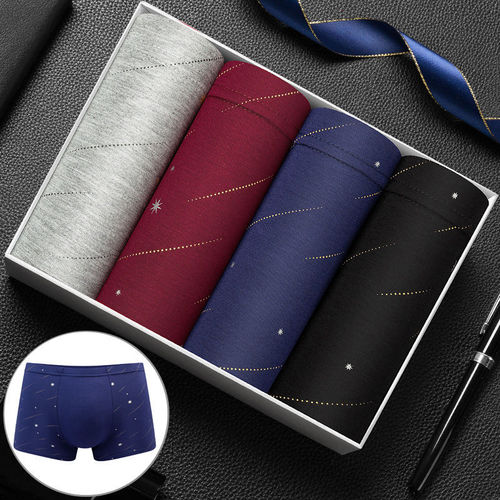 4 Boxed Breathable Mid Waist U Embossed Men's Boxer Briefs Underwear Modal Men's Underwear