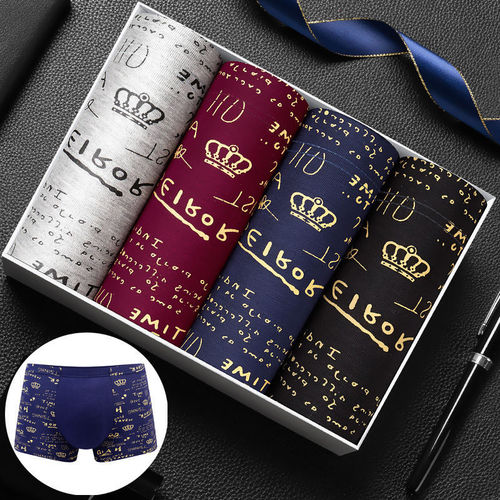 4 Boxed Breathable Mid Waist U Embossed Men's Boxer Briefs Underwear Modal Men's Underwear