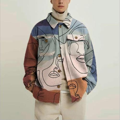 Shirt Jacket Men Autumn Fashion Casual Men Coats and Jackets Print Collar Korean Newest Design Turn Down Hip-hop Boys fo