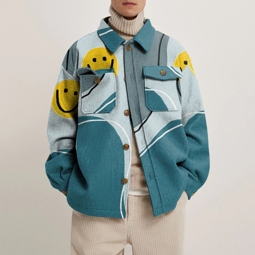 Shirt Jacket Men Autumn Fashion Casual Men Coats and Jackets Print Collar Korean Newest Design Turn Down Hip-hop Boys fo