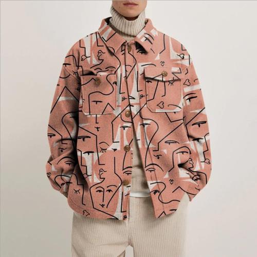 Shirt Jacket Men Autumn Fashion Casual Men Coats and Jackets Print Collar Korean Newest Design Turn Down Hip-hop Boys fo