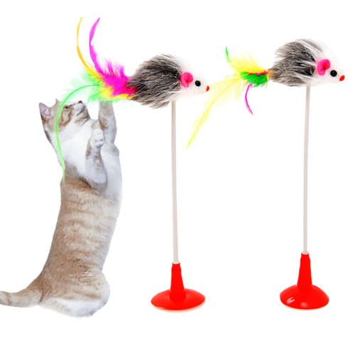 Cat Teaser Wand with Feather and Bell Colorful Plastic Mouse Cage Educational Toy for Pet Supplies and Cat Product