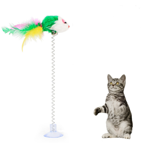 Cat Teaser Wand with Feather and Bell Colorful Plastic Mouse Cage Educational Toy for Pet Supplies and Cat Product