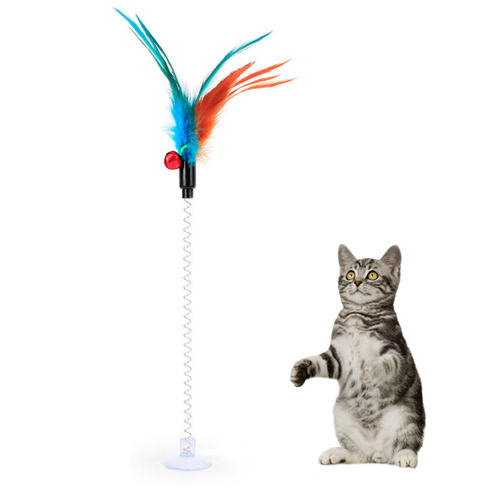 Cat Teaser Wand with Feather and Bell Colorful Plastic Mouse Cage Educational Toy for Pet Supplies and Cat Product