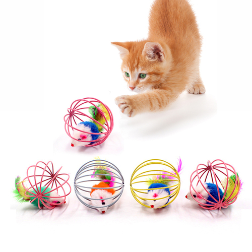 Cat Teaser Wand with Feather and Bell Colorful Plastic Mouse Cage Educational Toy for Pet Supplies and Cat Product