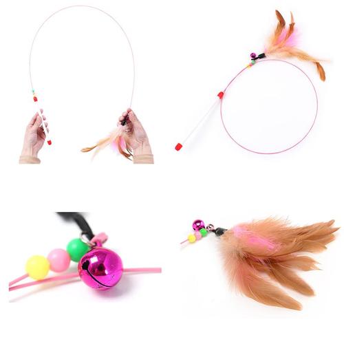 Cat Teaser Wand with Feather and Bell Colorful Plastic Mouse Cage Educational Toy for Pet Supplies and Cat Product