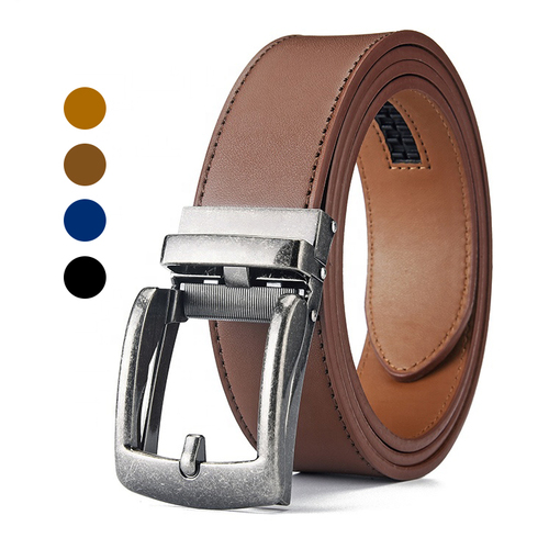Luxury  Metal Pin Buckle Ratchet Automatic Buckle Cowhide Genuine Leather Belts For Men