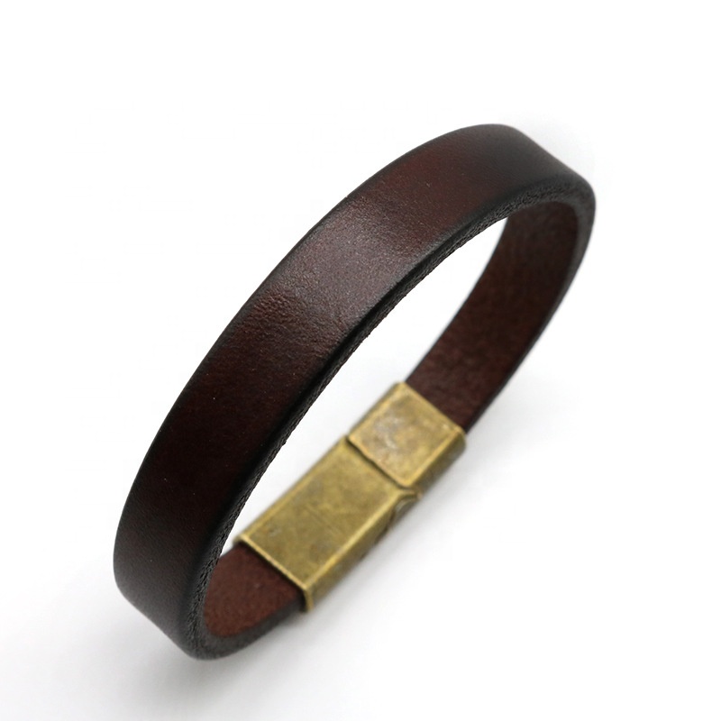 Zinc alloy retro gold buckle leather bracelet men woven black yellow brown Vintage bracelet
