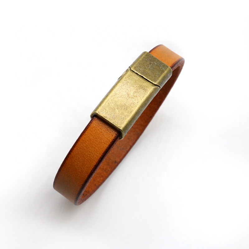 Zinc alloy retro gold buckle leather bracelet men woven black yellow brown Vintage bracelet