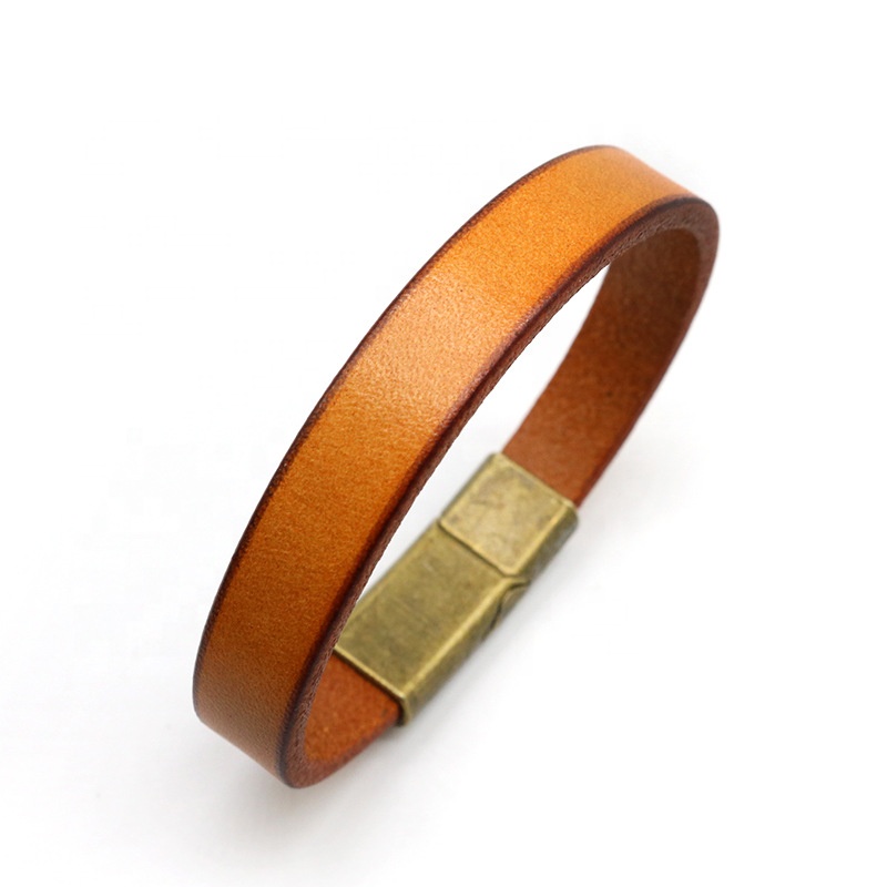 Zinc alloy retro gold buckle leather bracelet men woven black yellow brown Vintage bracelet