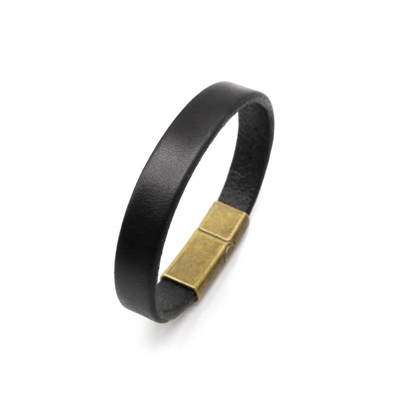 Zinc alloy retro gold buckle leather bracelet men woven black yellow brown Vintage bracelet