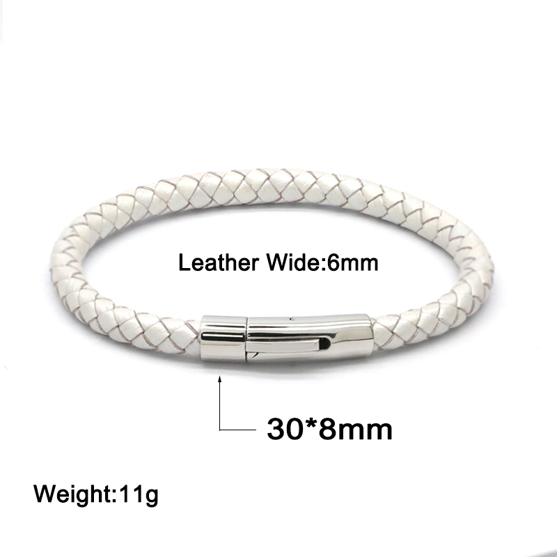 2022 New Design Braided Leather Mens Bracelet Stainless Steel Snap Clasp Woven Leather Bangle Bracelet