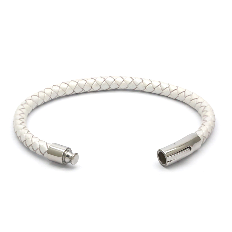 2022 New Design Braided Leather Mens Bracelet Stainless Steel Snap Clasp Woven Leather Bangle Bracelet