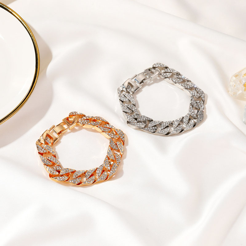  Fashion Hip Hop Thick Cuban Chain Diamond Women Bracelet Gold Plated Trendy Luxury Full Diamond Men Bracelets