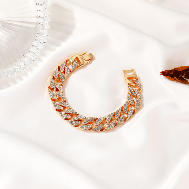  Fashion Hip Hop Thick Cuban Chain Diamond Women Bracelet Gold Plated Trendy Luxury Full Diamond Men Bracelets