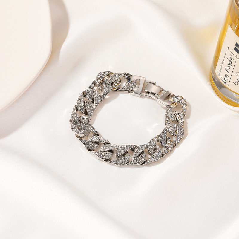  Fashion Hip Hop Thick Cuban Chain Diamond Women Bracelet Gold Plated Trendy Luxury Full Diamond Men Bracelets