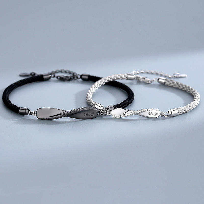 High Quality Unique Mobius Twisted Black Rope Charm Braided Leather Bracelet Fashion Couple Bracelet Women Men Jewelry G