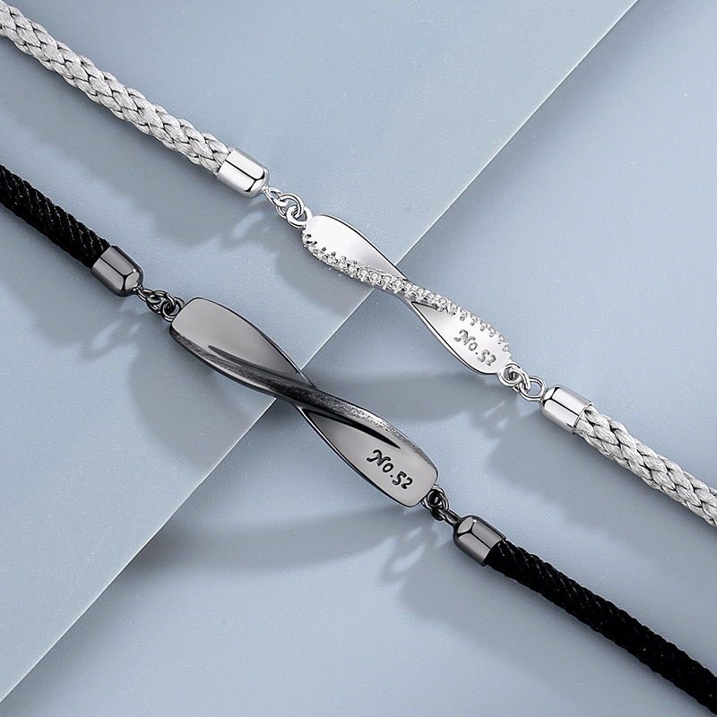 High Quality Unique Mobius Twisted Black Rope Charm Braided Leather Bracelet Fashion Couple Bracelet Women Men Jewelry G