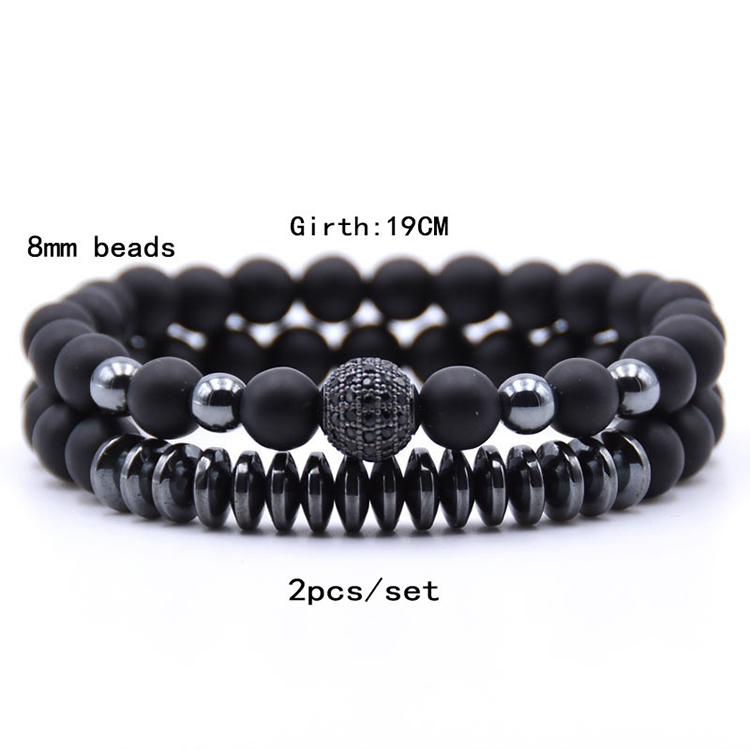 2pc/sets beads Natural stone Bracelets for women Micro Pave CZ Ball Charms Bracelet Men jewelry (KB8023)
