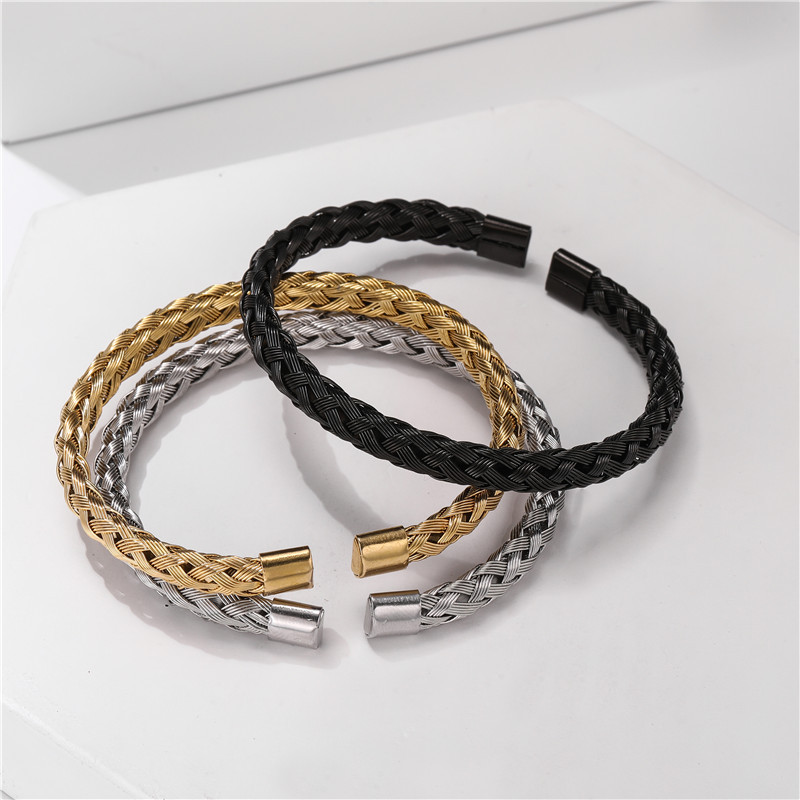 Steel Jewelry Mesh Braided Steel Wire Open Bangle Bracelets for Man