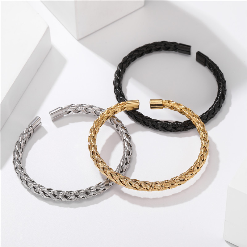 Steel Jewelry Mesh Braided Steel Wire Open Bangle Bracelets for Man