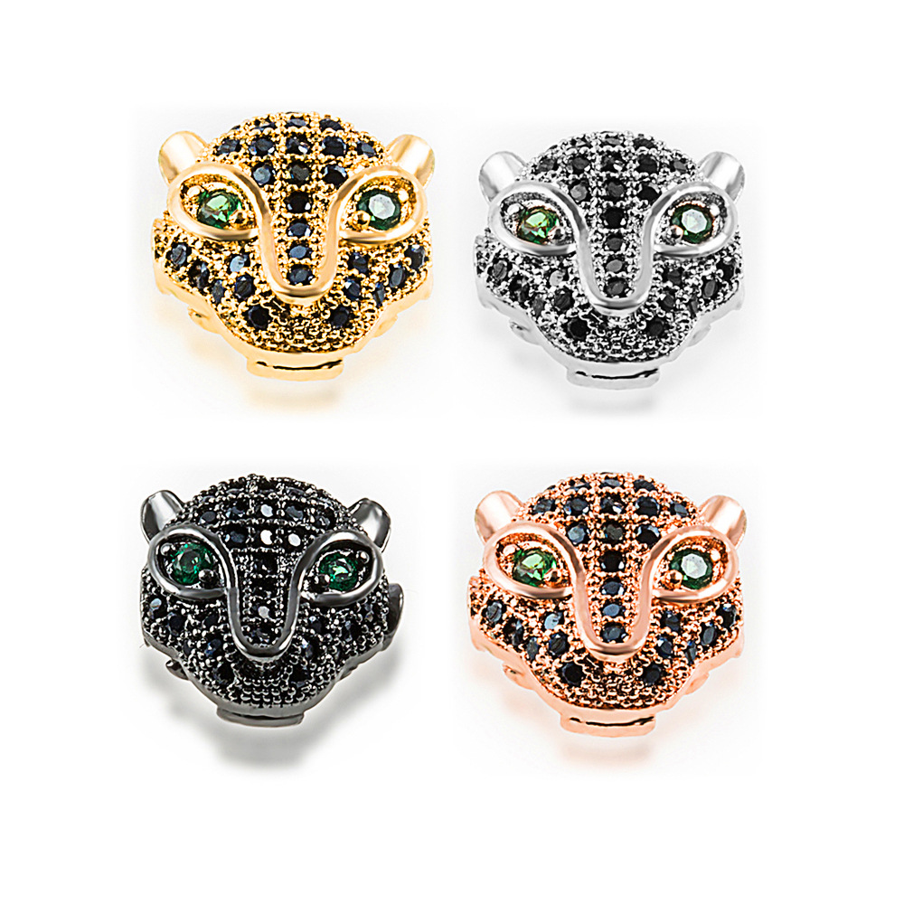 Alibaba Hot Sale Black Onyx Beads Leopard Head Bracelet Matte Agate Stone Beads CZ Leopard Head Charm Beads Bracelets fo