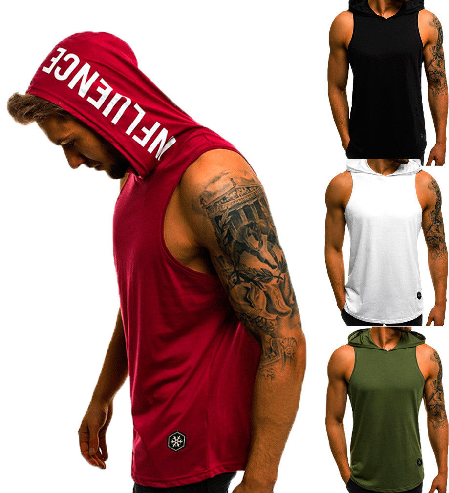Men's Sleeveless Hoodie T-Shirt Muscle Sweatshirt Summer Cool Hoodie Top Gym Sports Slim Fitness Hoodie Sweatshirt