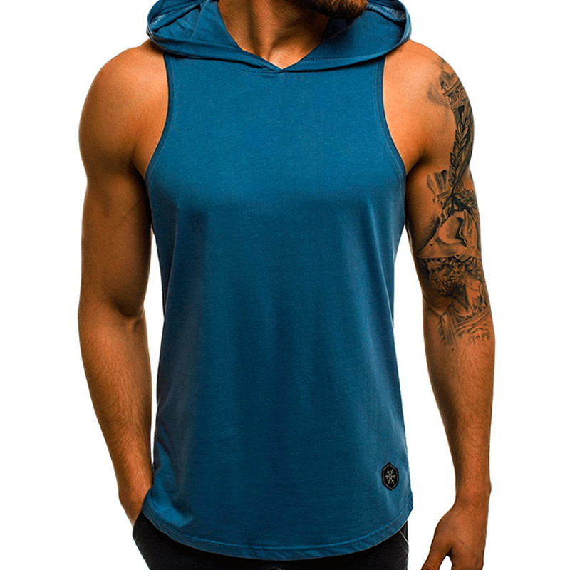 Men's Sleeveless Hoodie T-Shirt Muscle Sweatshirt Summer Cool Hoodie Top Gym Sports Slim Fitness Hoodie Sweatshirt