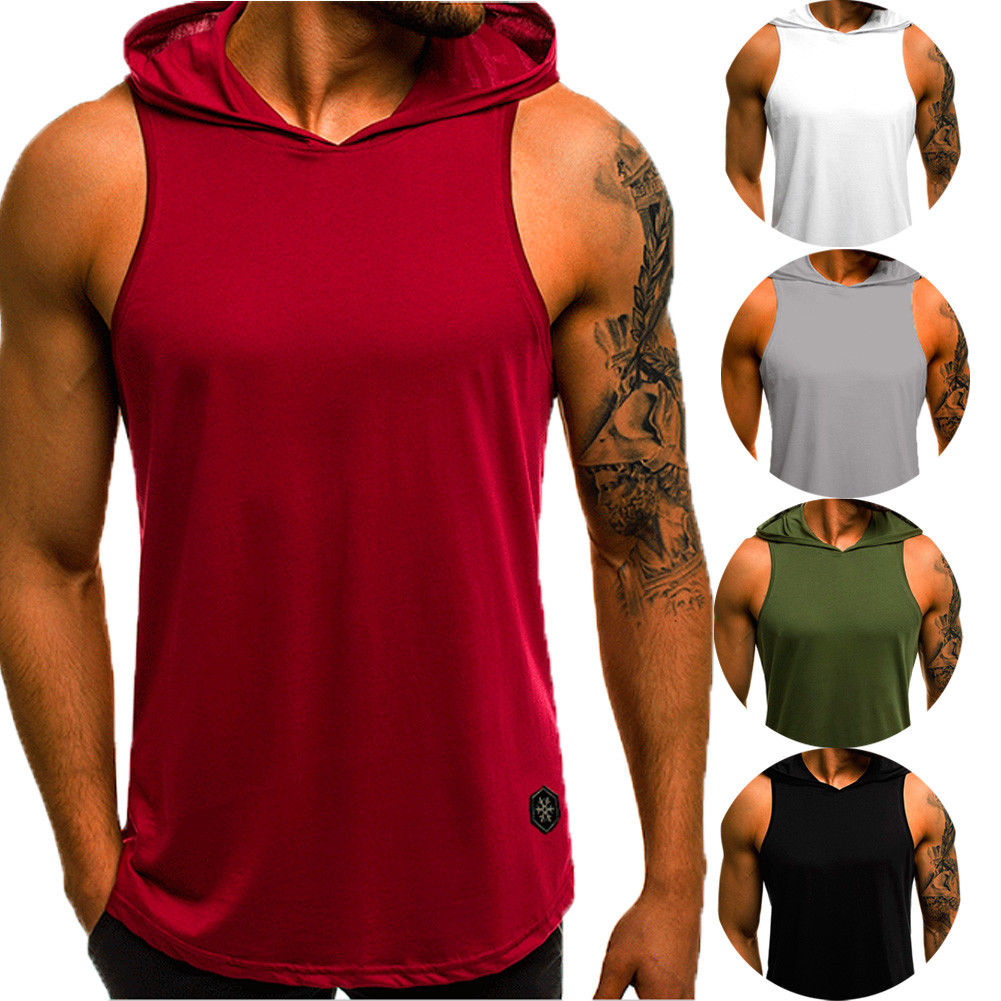 Men's Sleeveless Hoodie T-Shirt Muscle Sweatshirt Summer Cool Hoodie Top Gym Sports Slim Fitness Hoodie Sweatshirt