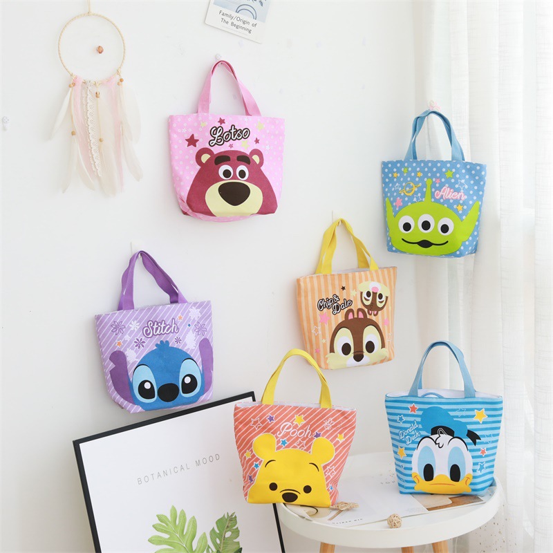 Cute cartoon lunch box children's handbag student work with rice bag canvas small carry bag