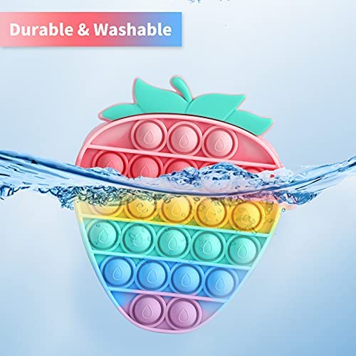 Kids Strawberry Pop Fidget Bag Rainbow Silicone Push Pop Bubble Fidget Popper Purse Crossbody Bags Messenger Should Bag