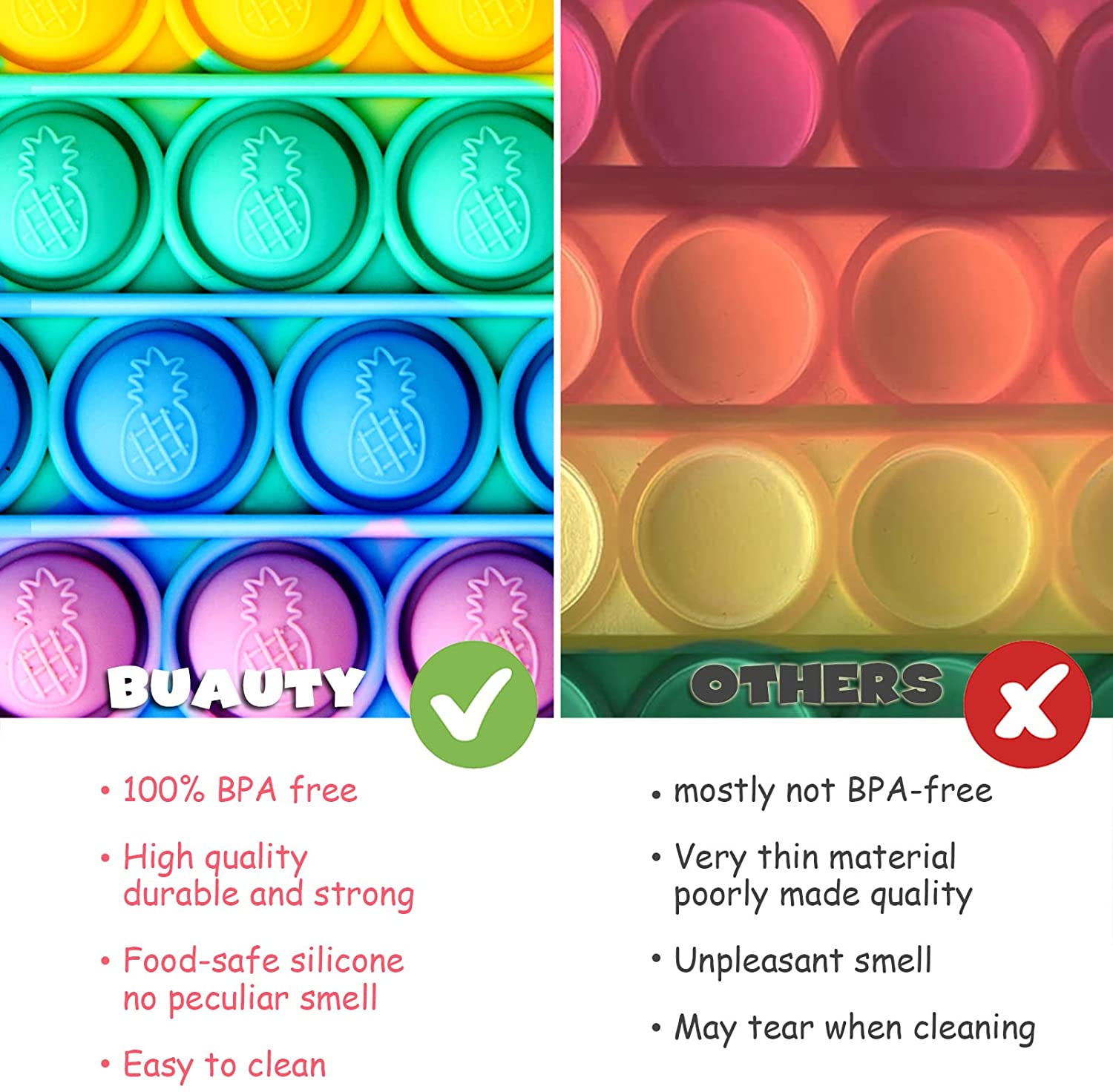 Kids Strawberry Pop Fidget Bag Rainbow Silicone Push Pop Bubble Fidget Popper Purse Crossbody Bags Messenger Should Bag