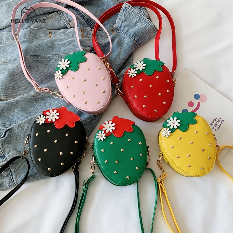 Children Shoulder Bag Strawberry Messenger Bags Simple Small Square Bag Kids Purse Cute Mini Handbags
