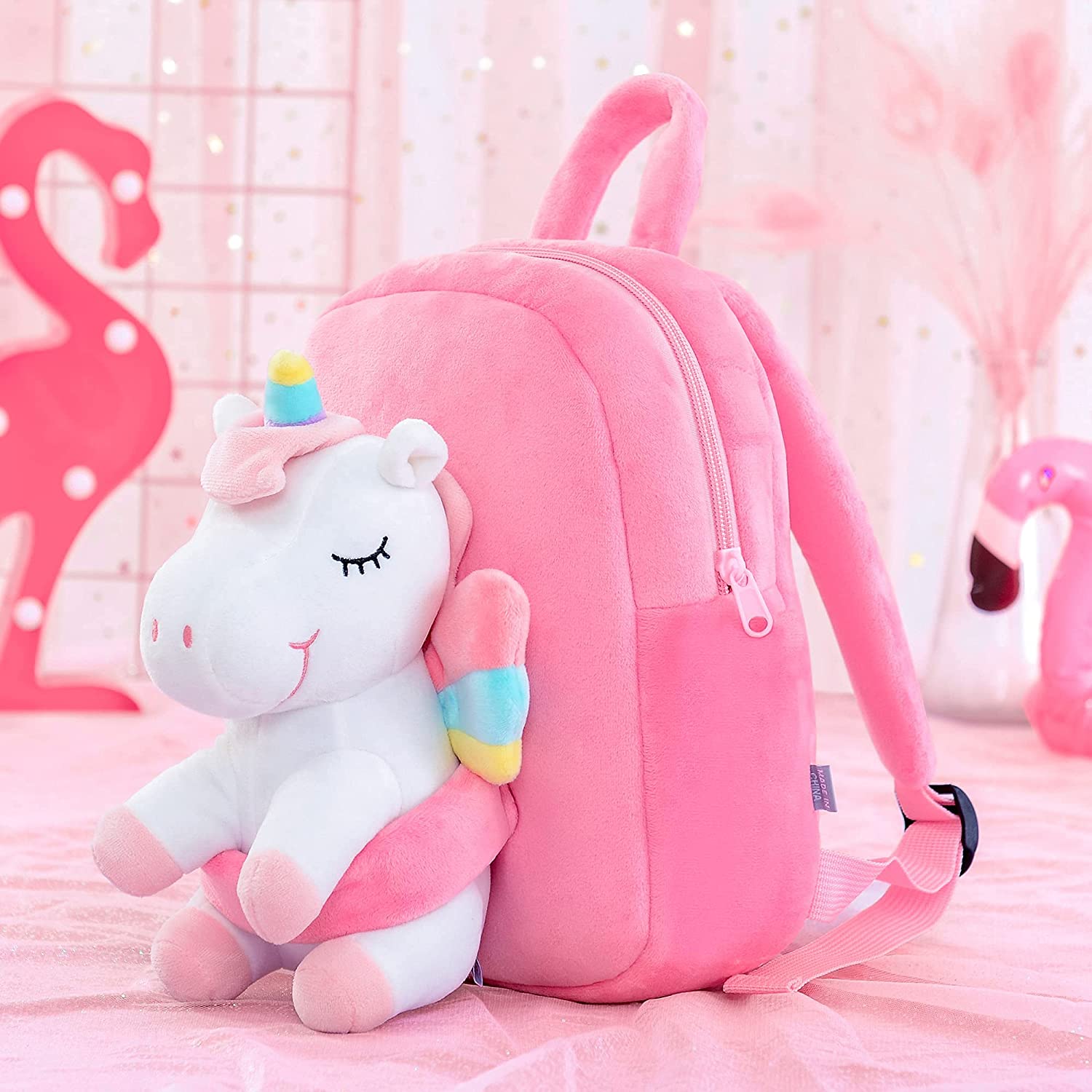 Unicorn Backpack for Girls Kids Backpack Plush Unicorn Toy Gifts for Kids Baby Napkins Snack Books Bag