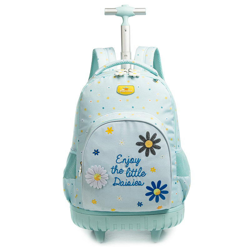 Jasminestar Children Light Blue School Bag Shoulder Bag Pencil Case Kids Backpack Trolley Set With Flower Embroidery For
