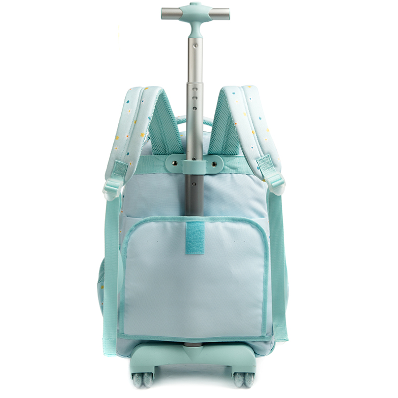Jasminestar Children Light Blue School Bag Shoulder Bag Pencil Case Kids Backpack Trolley Set With Flower Embroidery For