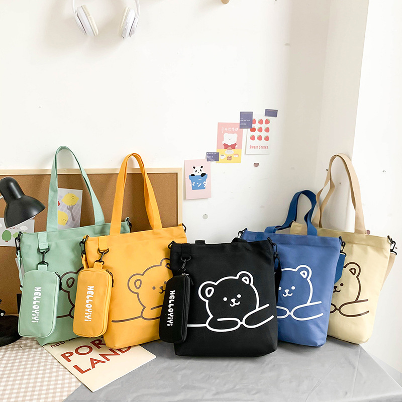Student canvas bag New children's portable  elementary school bag shoulder canvas bag
