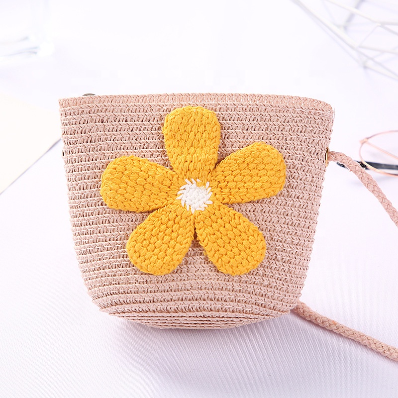 Cute Mini Coin Purse Children Kids Light Shoulder Crossbody Small Straw Rattan Bucket Bag Handbag