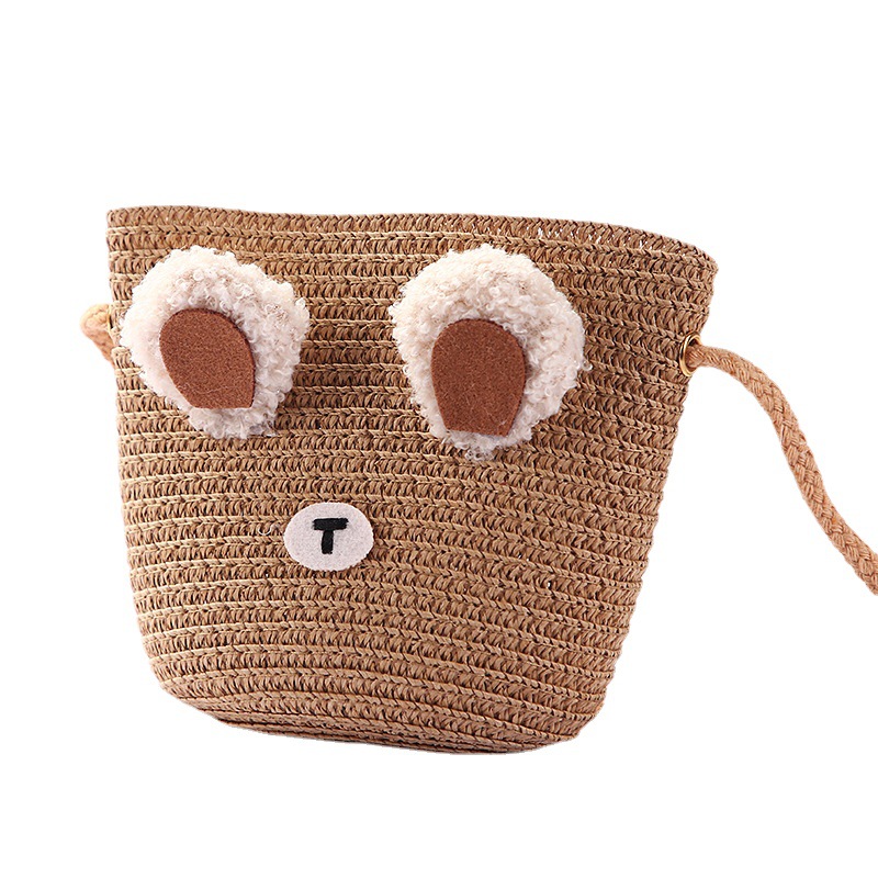 Cute Mini Coin Purse Children Kids Light Shoulder Crossbody Small Straw Rattan Bucket Bag Handbag