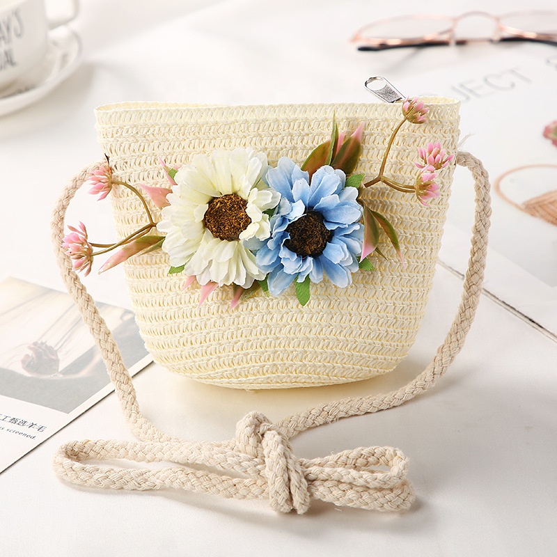 Cute Mini Coin Purse Children Kids Light Shoulder Crossbody Small Straw Rattan Bucket Bag Handbag