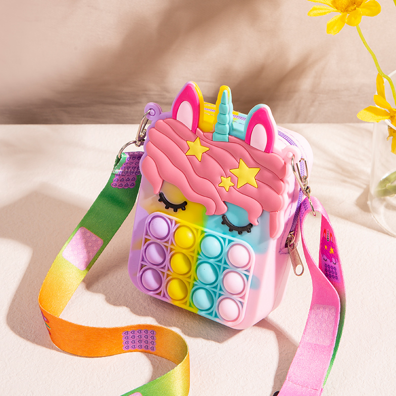  Fidget Toys for Kid Silicone Bags Pop Shoulder Bag Unicorn Pop Purse for Girls Kid Jelly Push Pop Pink Women B