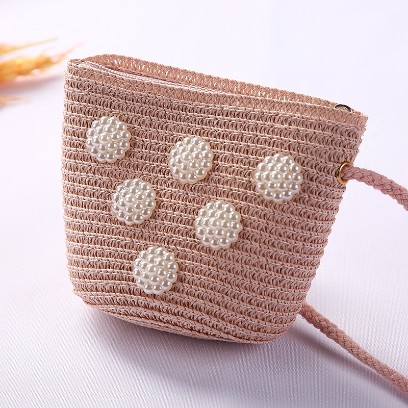 Cute Mini Coin Purse Children Kids Light Shoulder Crossbody Small Straw Rattan Bucket Bag Handbag