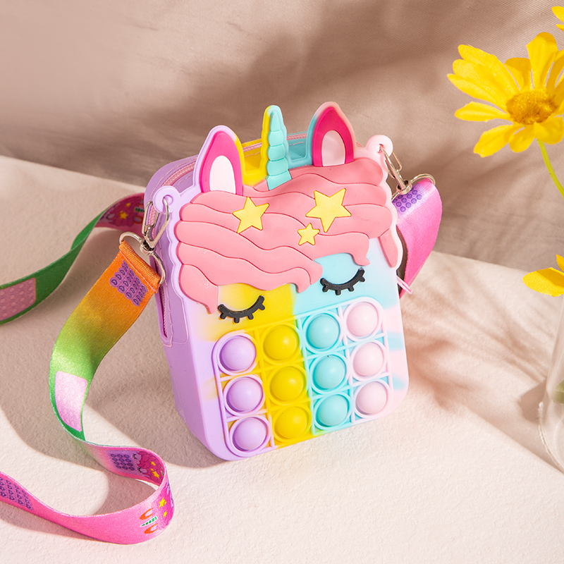  Fidget Toys for Kid Silicone Bags Pop Shoulder Bag Unicorn Pop Purse for Girls Kid Jelly Push Pop Pink Women B
