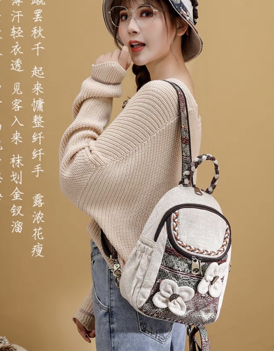 Hand knitted casual backpack travel camping  backpacks for kids drawstring backpack