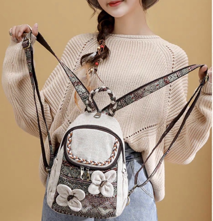 Hand knitted casual backpack travel camping  backpacks for kids drawstring backpack