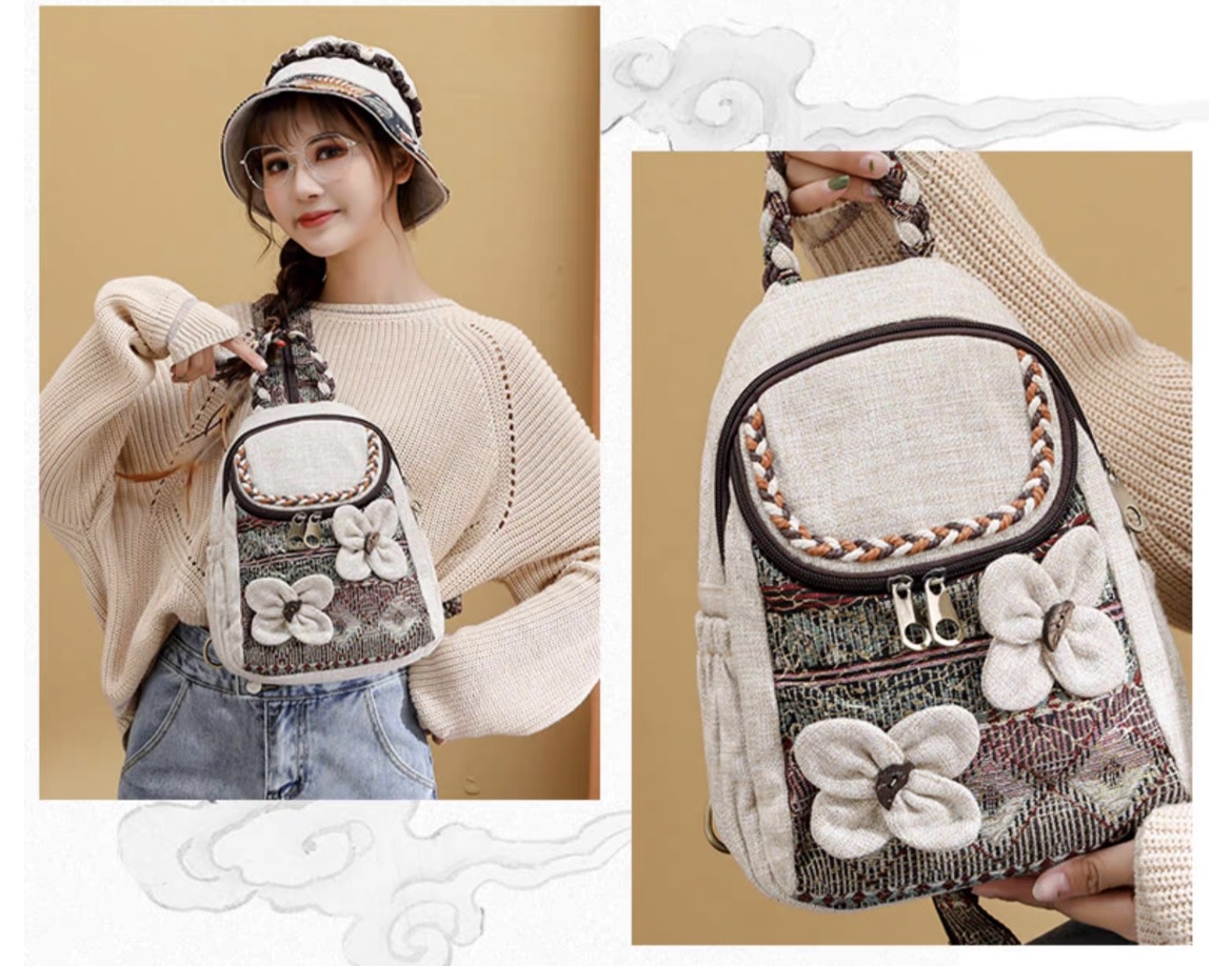 Hand knitted casual backpack travel camping  backpacks for kids drawstring backpack