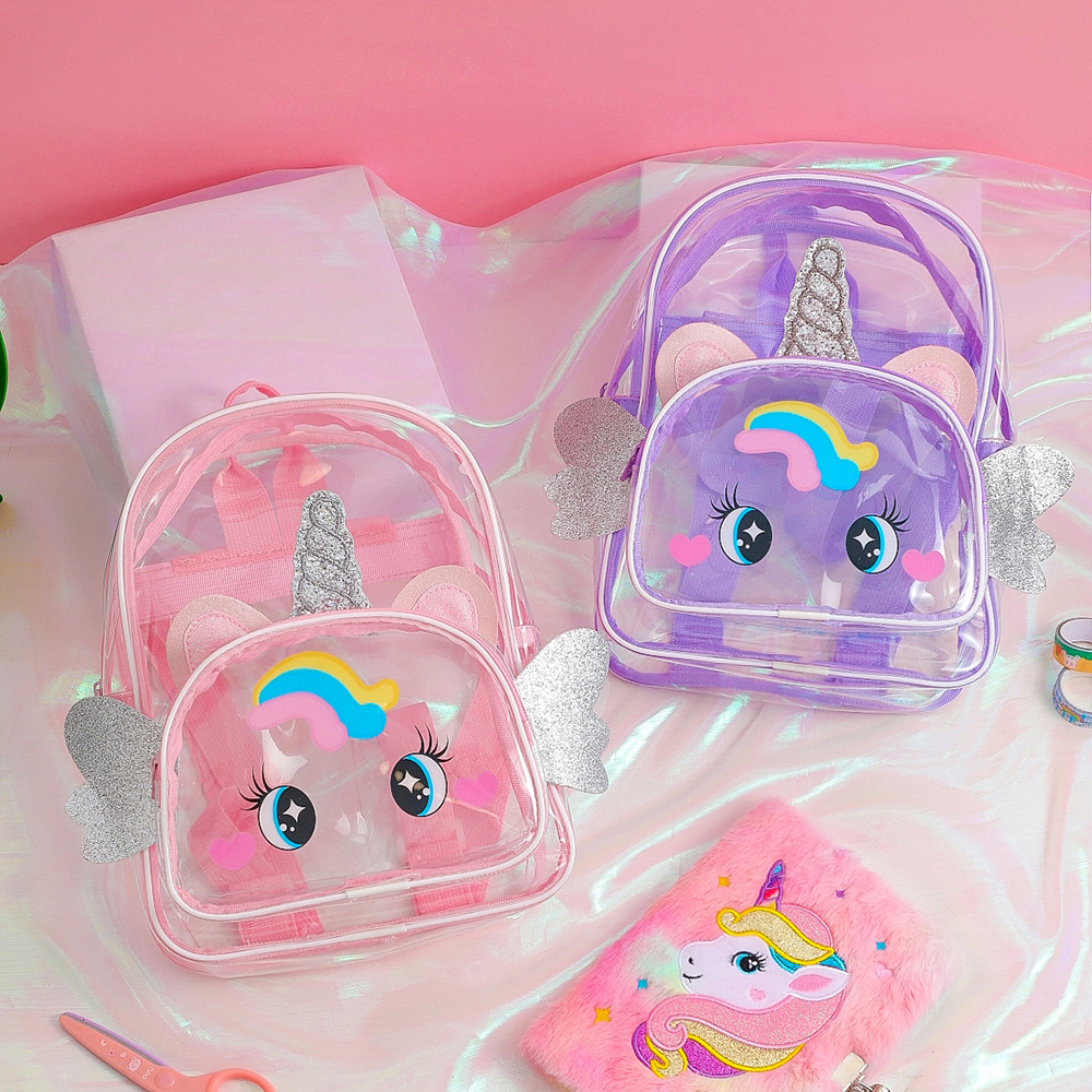 Transparent PVC Kids  Backpack Stadium Approved Mini Cute Clear School Bag Big Eyes Unicorn Waterproof Backpack